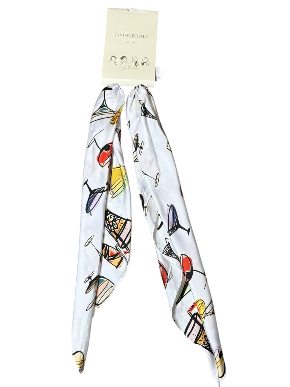 Cynthia Rowley White Cocktail Print Hair Scarf NWT